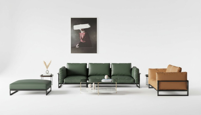 Bruin groene 3+2 zits leren woonkamerset kunstleren bankstel set