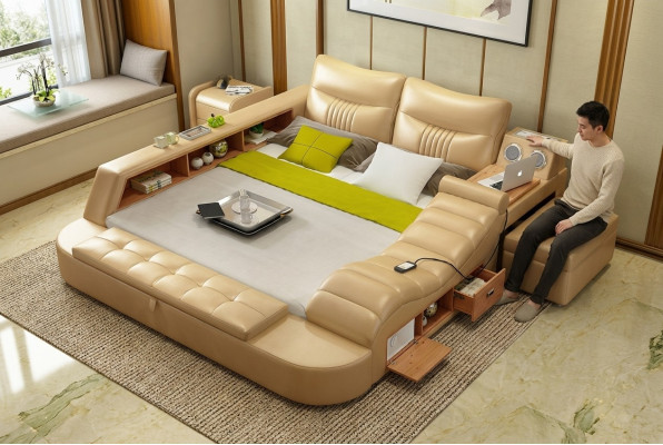 Bed Multifunction - Safe - Heating Couch USB Sound Hotel Beds Leather