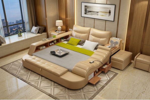 Bed Multifunction - Safe - Heating Couch USB Sound Hotel Beds Leather