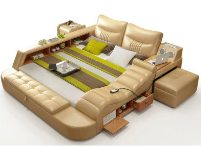 Bed Multifunction - Safe - Heating Couch USB Sound Hotel Beds Leather