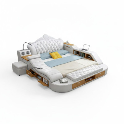 Tweepersoons luxe designbed gestoffeerde bedden 180x200 multifunctioneel leder Chesterfield