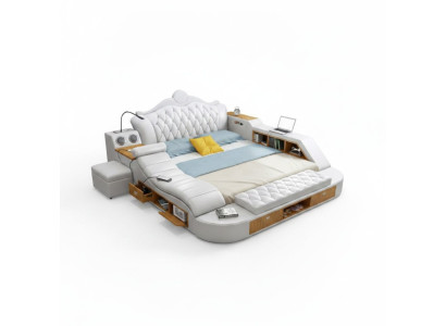 Tweepersoons luxe designbed gestoffeerde bedden 180x200 multifunctioneel leder Chesterfield