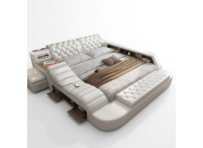 Luxe tweepersoons multifunctioneel bed met gestoffeerde waterbedden 180x200 Usb-radio muziek