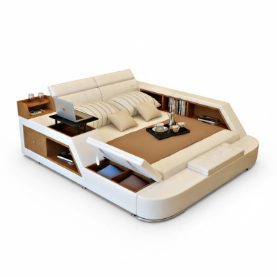 Dubbel luxe design leren bed gestoffeerde bedden moderne hotel