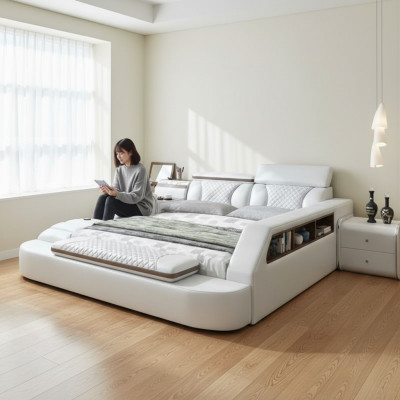 Luxe bed Leder bedden 180x200 multifunctionele slaapkamer ligplanken