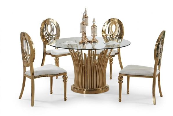 Ronde roestvrijstalen tafel Ronde 5-delige ronde eettafel + 4 stoelen set