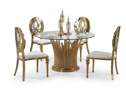 Ronde roestvrijstalen tafel Ronde 5-delige ronde eettafel + 4 stoelen set