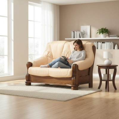 Sofa 2 zitsbank Bank Sofas Banken Woonkamer Hout Leer Tweezits Meubels Nieuw
