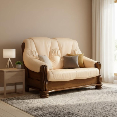 Sofa 2 zitsbank Bank Sofas Banken Woonkamer Hout Leer Tweezits Meubels Nieuw