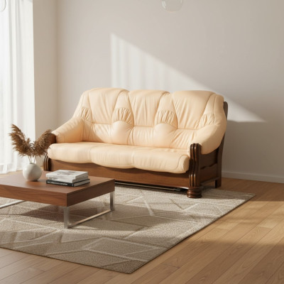 Bank Luxe 3-zits Bank Bekleding Houten Leren Bankstel Driepersoons Bankstellen