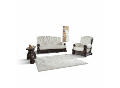 Driepersoonsbank Leren Bank Houten Bekleding Klassieke Gesneden Banken Sofa's