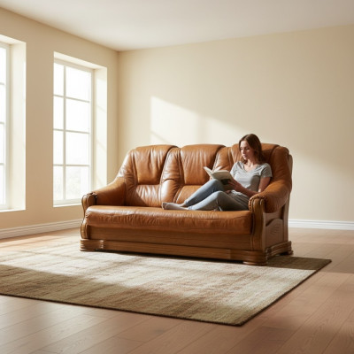 Houten bankstel 3-zits gestoffeerde designerbankstel SL bankstel driezitter leer
