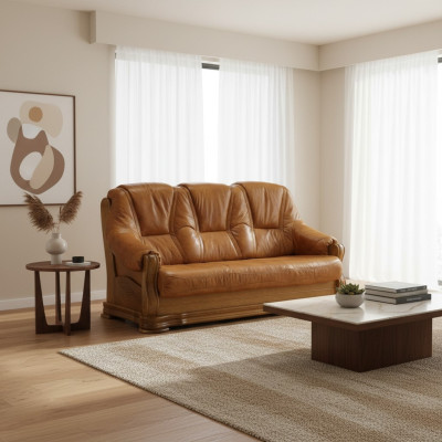 Houten bankstel 3-zits gestoffeerde designerbankstel SL bankstel driezitter leer