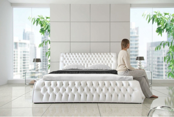 Chesterfield bed gestoffeerd ontwerp tweepersoons hotelbedden 180x200 slaapkamer leer