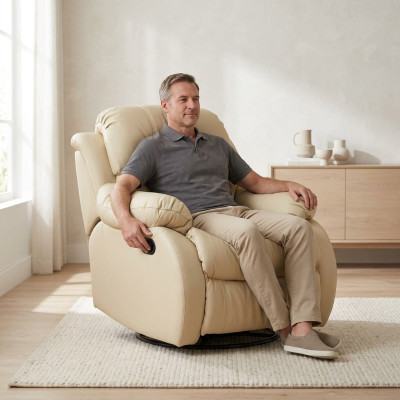Fauteuil Echt Draai Beige Zit TV Lounge Club Fauteuil Meubels Bekleding Nieuw