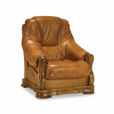 Fauteuil Tv houten fauteuil echt leer gestoffeerde zitting lounge clubmeubels nieuw