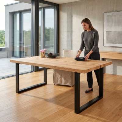 Metalen poten Tafel Natuurlijk hout Nieuw Klassiek schuiven Loft Schaduw 180x90