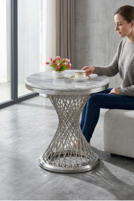 Ronde salontafel bijzettafel roestvrij staal luxe meubels woonkamer rond.