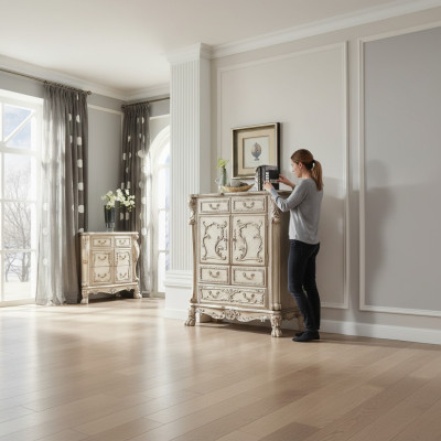 Barokken commode kast luxe dressoir kast plank console meubels zilveren planken
