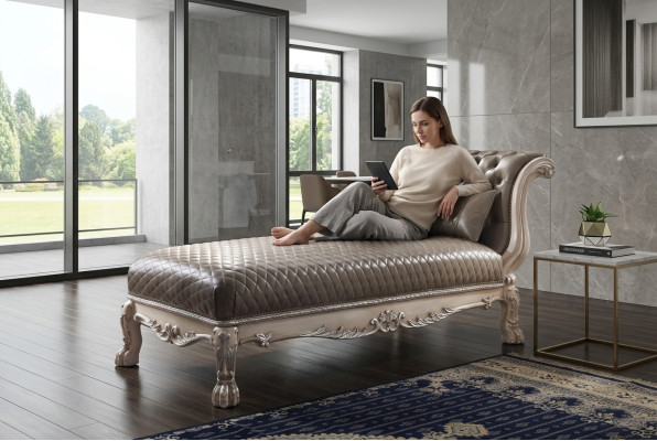 Ligstoel Klassiek Lederen Luxe Ligstoel Chesterfield Chaise Longue