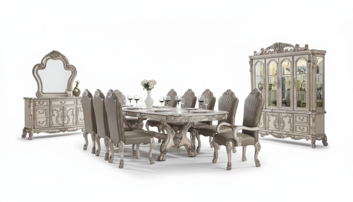 Eetkamer compleet set tafel dressoir 10 stoelen set vitrine barok 14-delig.