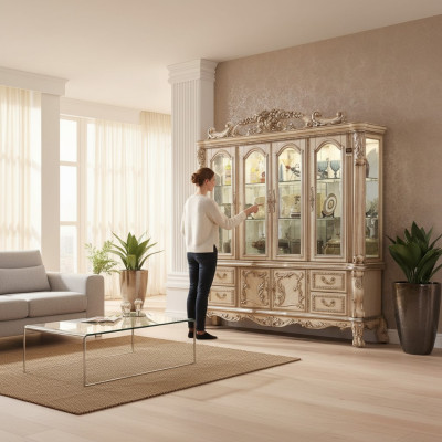 Klassiek design vitrine glazen kast vitrinekast vitrinekast plank barok.