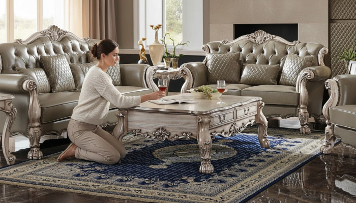 Salontafel Tafel Bank Tafels Bijzettafel Woonkamer Design Beige Hout Barok