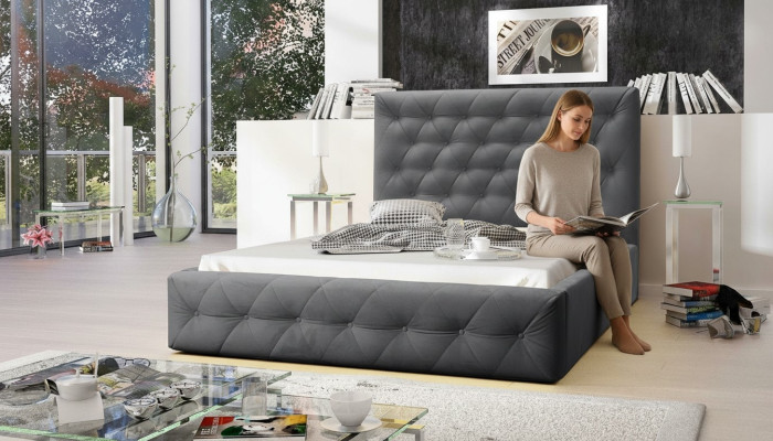 Modern houten designerbed, luxe meubels bedden, nieuw tweepersoonsbed slaapkamer.