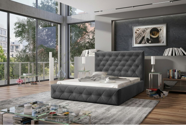 Modern houten designerbed, luxe meubels bedden, nieuw tweepersoonsbed slaapkamer.