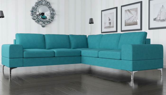 Bank hoekbank stof woonkamer ontwerp modern L-vorm turquoise meubels luxe banken