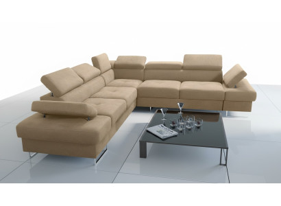 Bank Bank Bekleding L-vorm Woonkamer Ontwerp Hoek Textiel leer Nieuw Beige Luxe