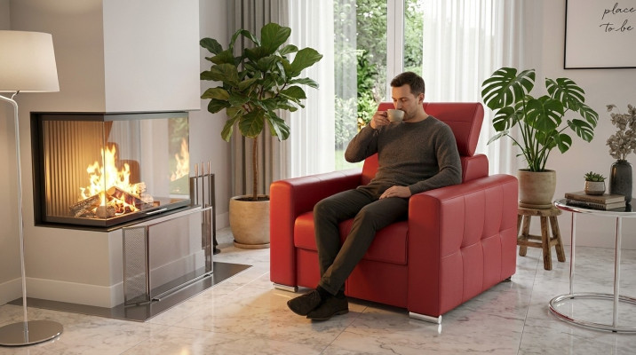 Fauteuil Moderne Lounge Club Woonkamer Modern Textiel Stof Rood Creatief Meubilair