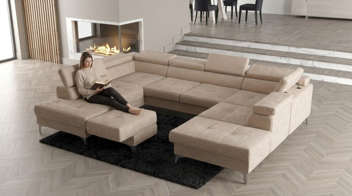 Modern design gestoffeerde bank woonkamer hoekbank U-vorm leer hout nieuw