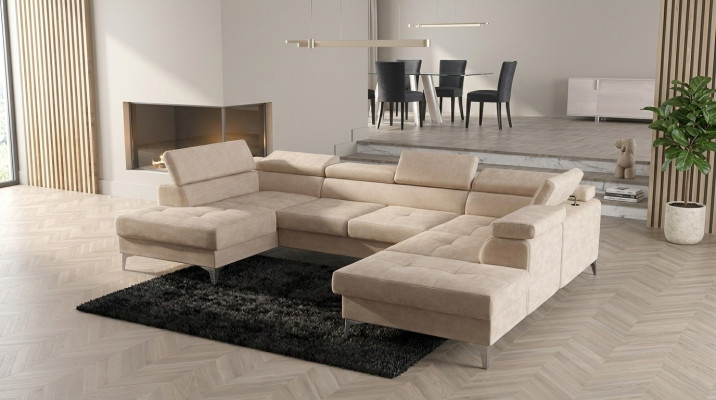 Modern design gestoffeerde bank woonkamer hoekbank U-vorm leer hout nieuw