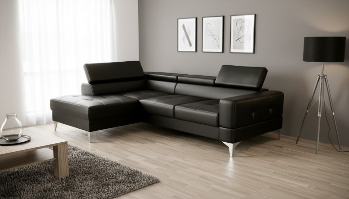 L-vormig meubelontwerp Zwart Leer Hout Nieuw Modern Luxe Italië Hoekbank Banken
