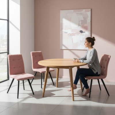 Stoelset 4x Stoelen Textiel Bekleding Massief Hout Eetkamerstoel Houten Meubels Hout