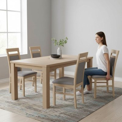 Groep stoelen set textiel stof hout gestoffeerde eetkamerstoelen 4x stoel
