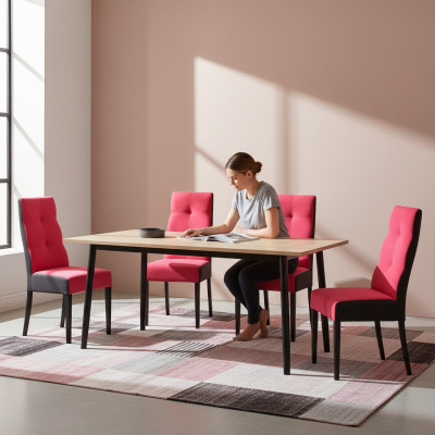 Zet 4x Stoelstoel Ontwerp Hout Textielbekleding Stoelen Gastro Eetkamerstof Nieuw