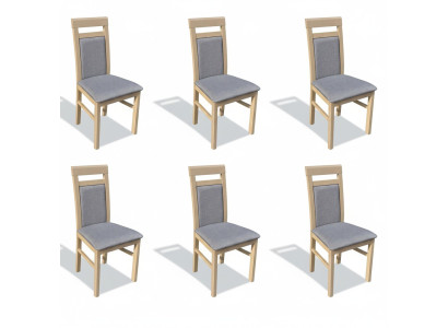 Set van 6 houten eetkamerstoelen met bekleding, textielset met armleuning.
