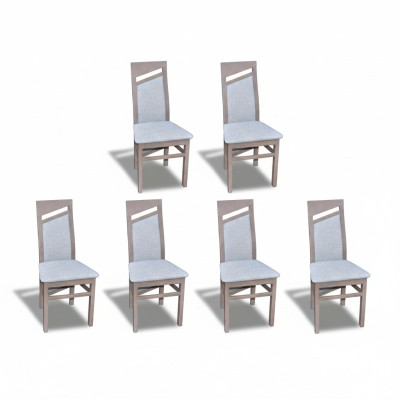 Eetkamerstoel met stoffen bekleding en houten structuur, set van 6 massief houten stoelen voor eetkamer of horeca.