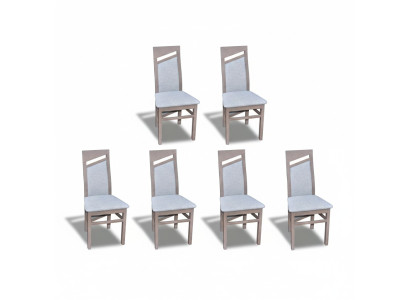 Eetkamerstoel met stoffen bekleding en houten structuur, set van 6 massief houten stoelen voor eetkamer of horeca.