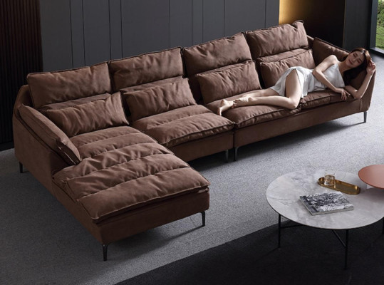 Woonkamer Ontwerp Hoek Stof Leder Bruin Luxe Bank Bank Bekleding L-Vorm Nieuw