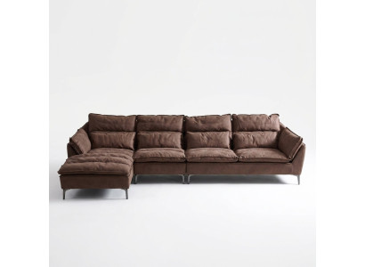 Woonkamer Ontwerp Hoek Stof Leder Bruin Luxe Bank Bank Bekleding L-Vorm Nieuw