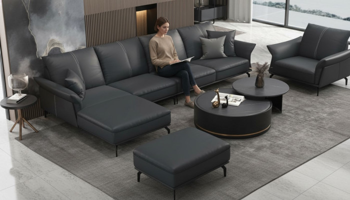 Woonkamer L-vorm Zwart Modern Luxe Multifunctionele Bankstellen