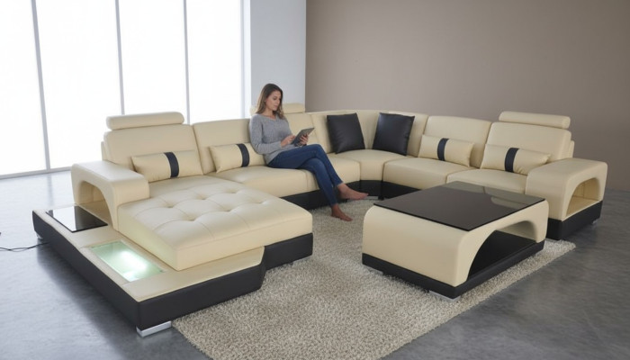 Hoekbank U-vorm Bankstel Stof Zwart U-vorm Woonlandschap Modern Luxe Bankstellen