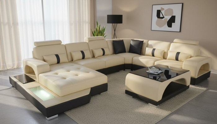 Hoekbank U-vorm Bankstel Stof Zwart U-vorm Woonlandschap Modern Luxe Bankstellen