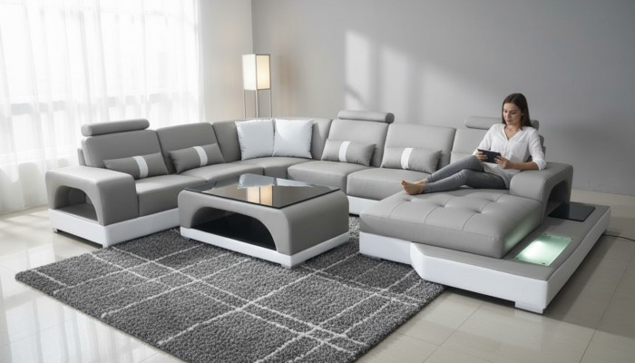 Eckbankontwerp hoekbank U-vorm woonlandschap bank textiel leder bankstellen bekleding