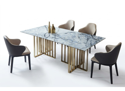 Ontwerp tafel roestvrij staal kantoor vergaderzaal eetkamer woonkamer marmer kleur meubels.