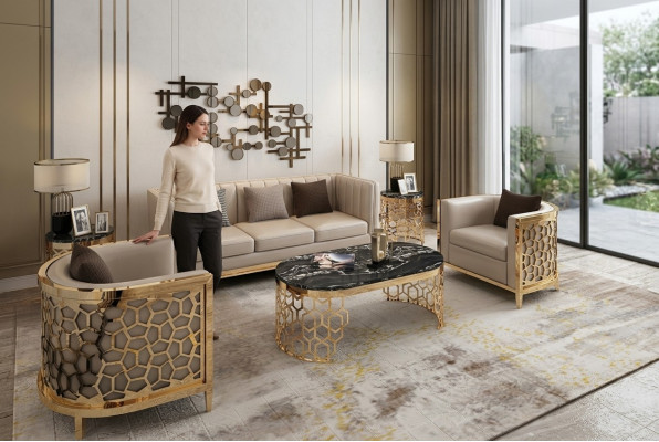 Ontwerp Lounge banken van leer Relax Modern NIEUW Beige Zitmeubilair 3+1+1 zitter.