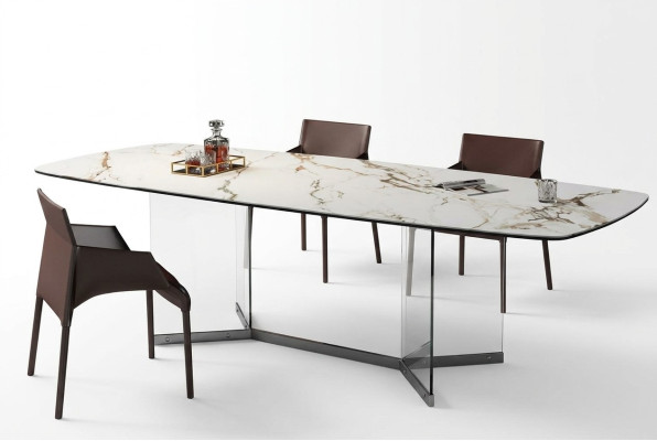 Eetkamer Woonkamer Ontwerp Luxe Modern Tafels Roestvrijstalen Poten Marmer Imitatie Nieuw